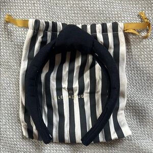 Lele Sadoughi Black Woven Cotton Knot Luxury Headband With Logo Drawstring Bag